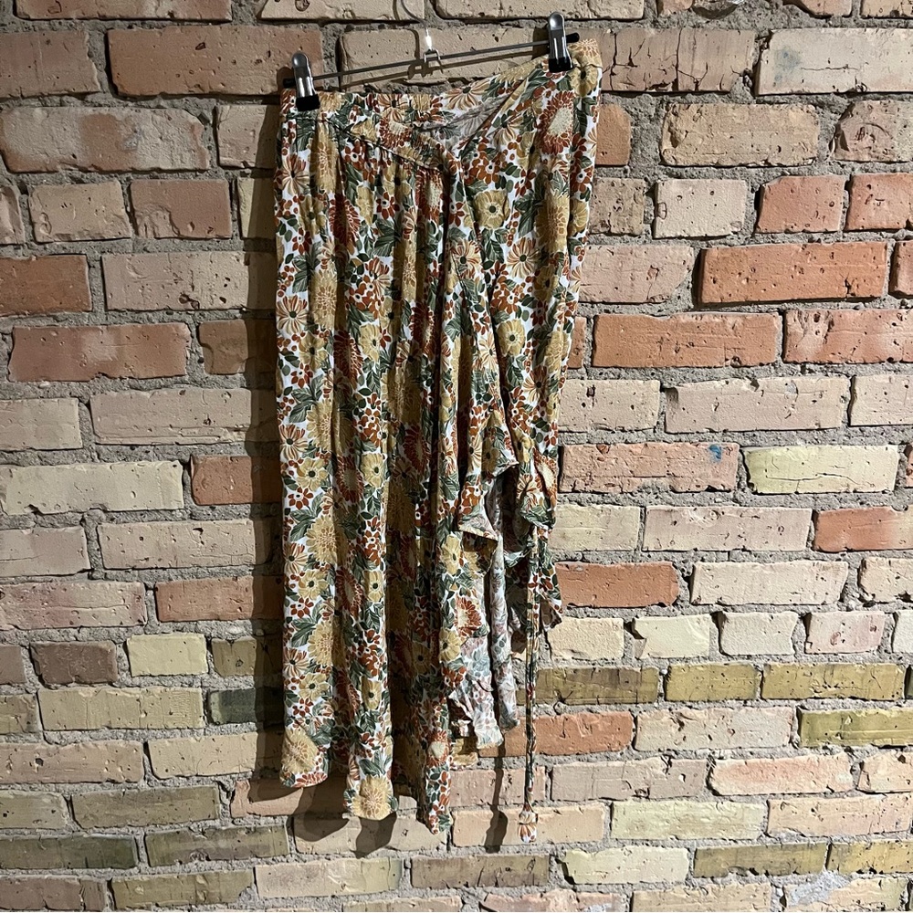 Cynthia Rowley midi boho flower wrap tie ruffle skirt